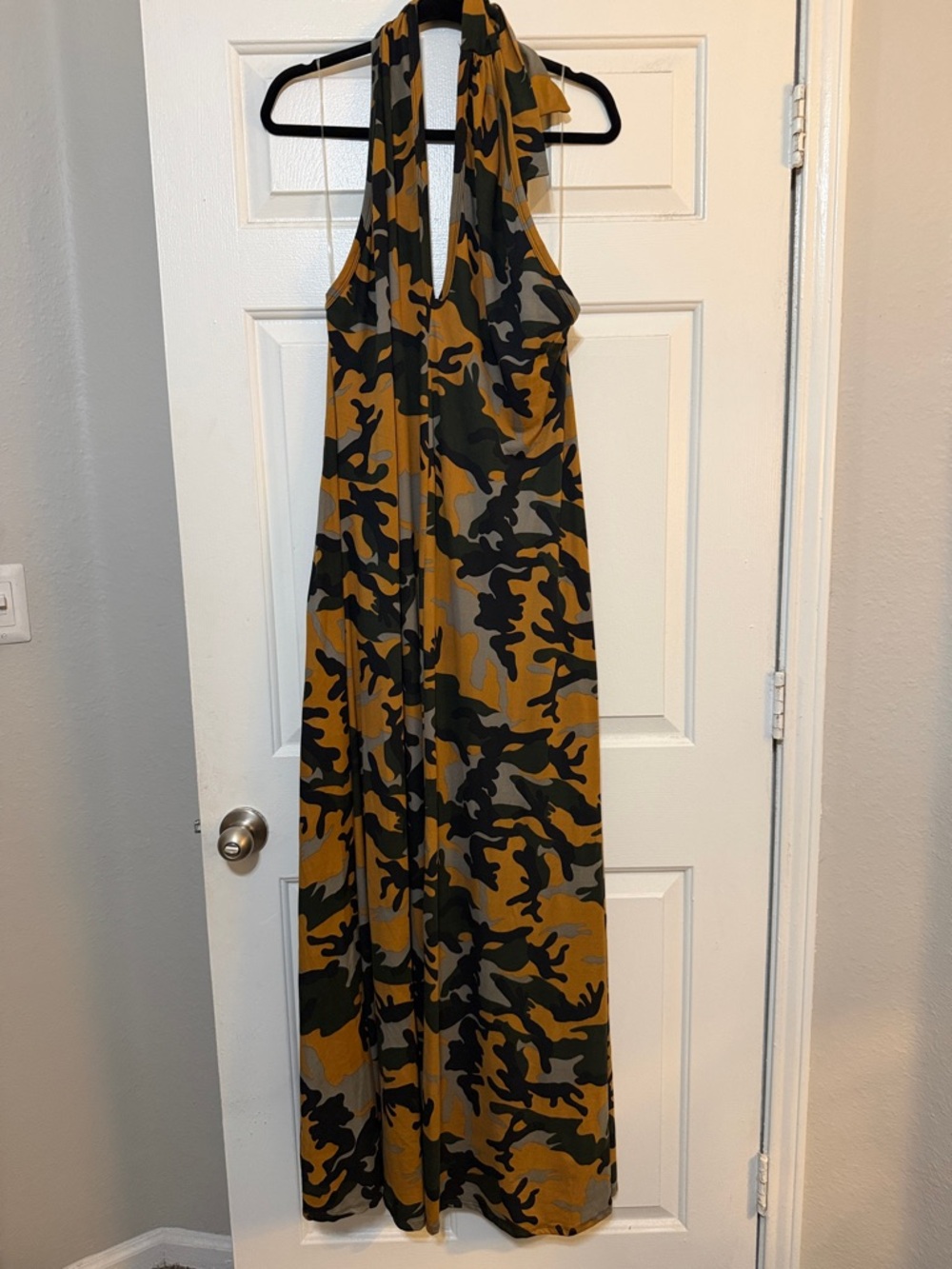 Mustard & Olive Camo Halter Maxi Dress